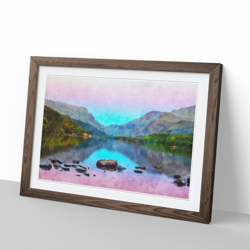 Padarn Lake in Snowdonia Wales - Picture Frame Painting, Walnut Framed, 27cm H x 36cm W x 2cm D