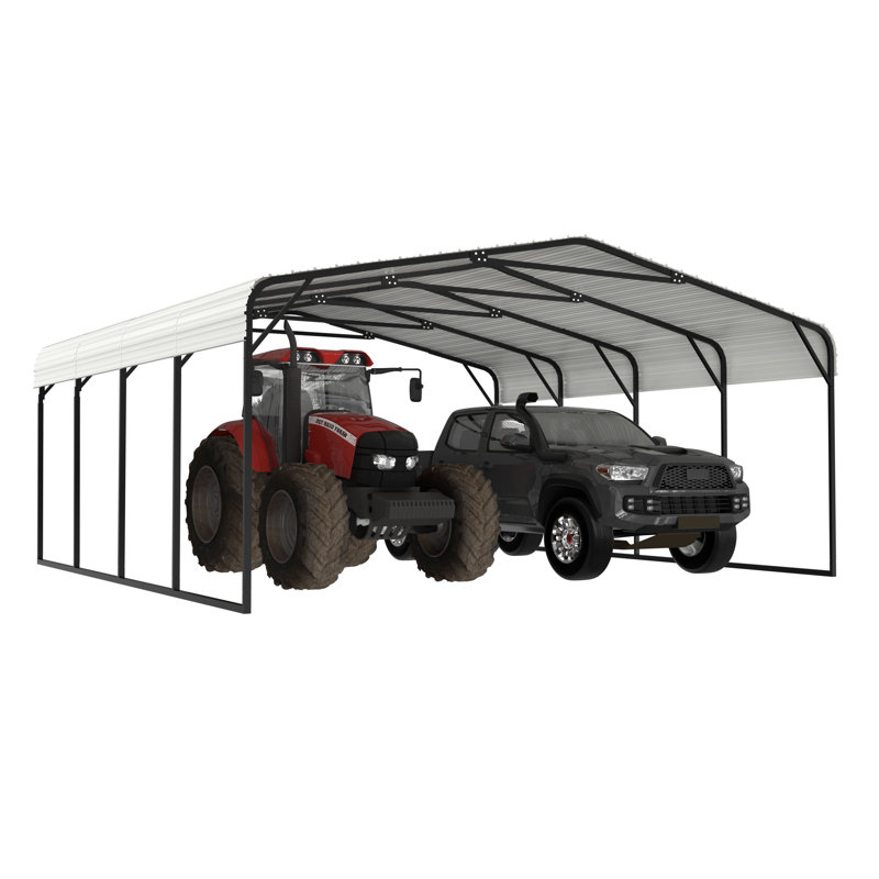 Steel Carport, Galvanized Multiple Sizes, 20' W x 20' D, Cream White