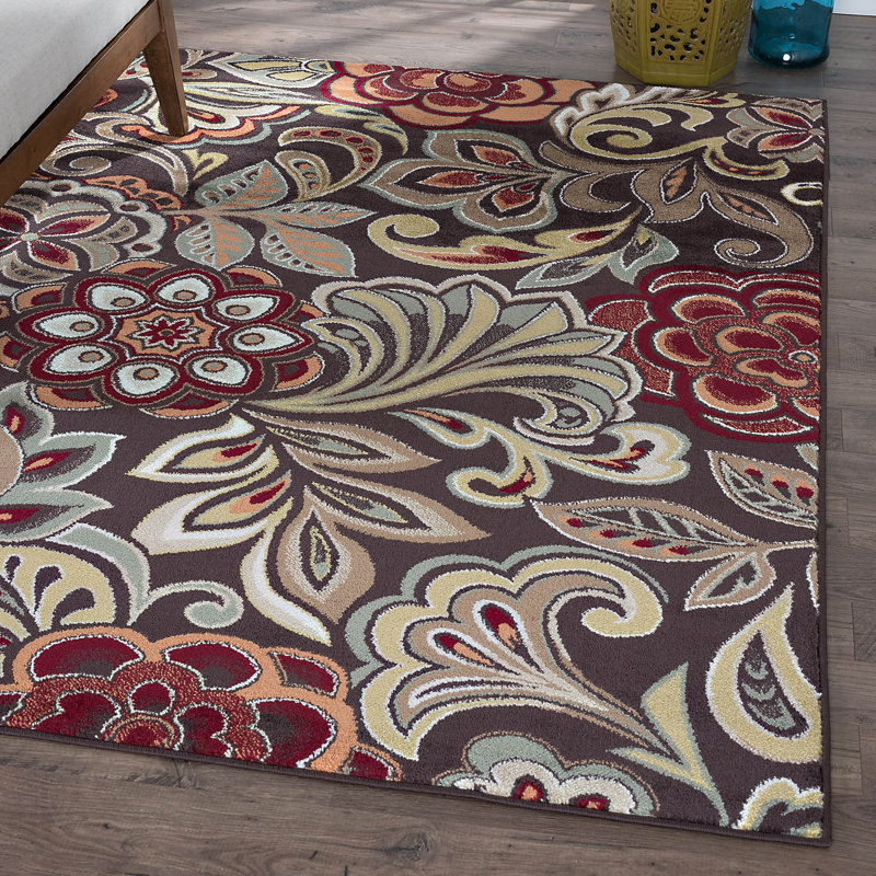 Elmer Transitional Floral Indoor Area Rug for Living Room, Dining Room, Bedroom, Rectangle 5'3" x 7'3", Brown 
