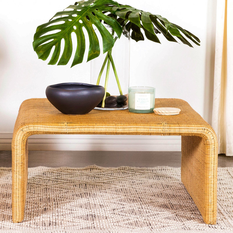 Table basse carrée en rotin naturel tissé Cahya, Naturel