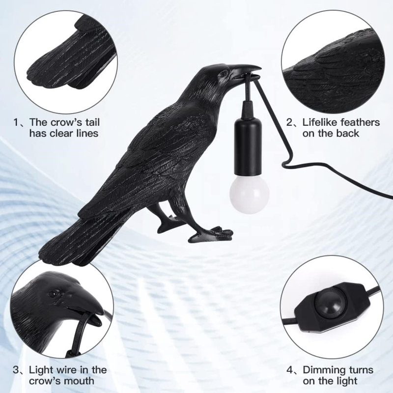 Crow Lamp Raven Lamp Adjustable Brightness With Bulb Bird Lamp Crow Light Decor For Bedside