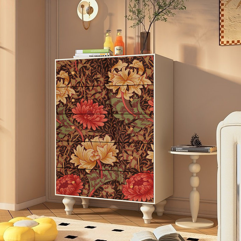 Retro Five-Drawer Storage Cabinet Accent  Chest, Ivory white