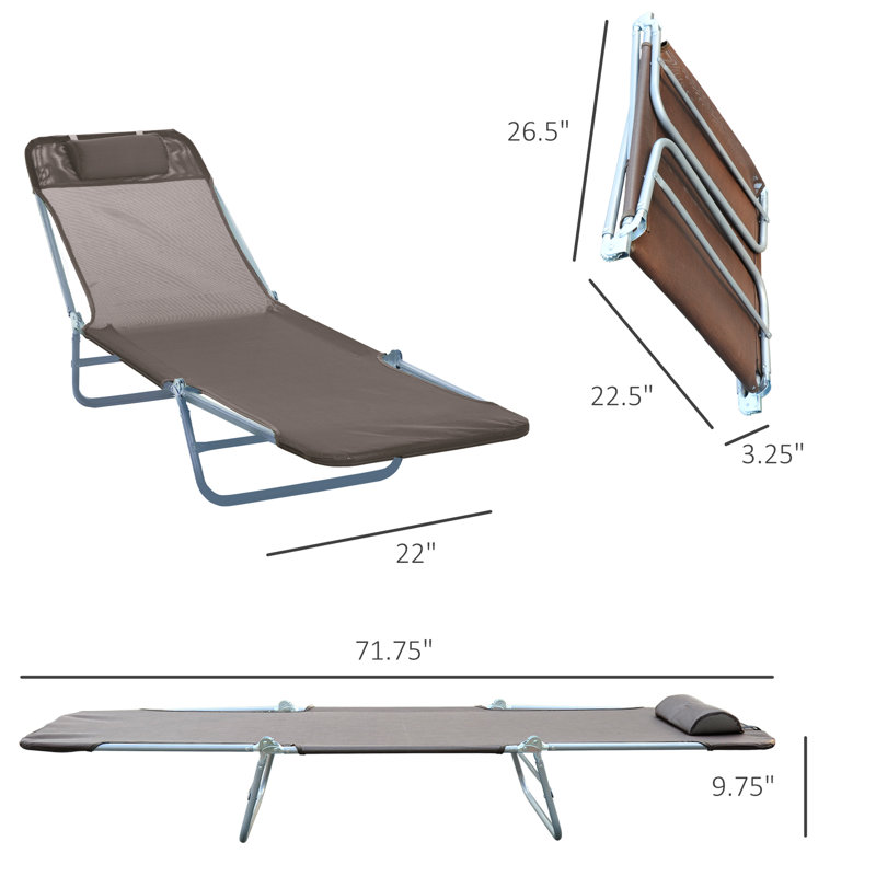 Brown Poolside Lounge Chair, 5 Reclining , Breathable Mesh Seat With For Outdoor, Beach, Yard Outdoor Chair Sunbathing, And , Folding Yard, Patio,