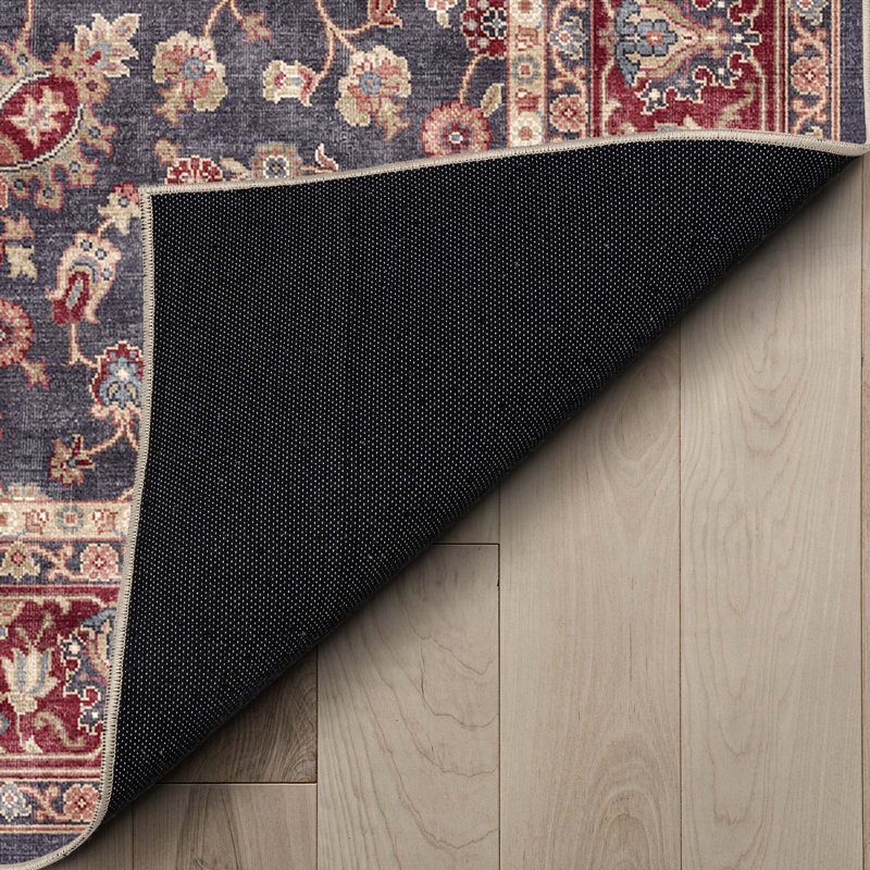 Tapis bleu marine et rouge Dyrk Rome, Tapis de couloir 2 pi 3 po x 7 pi 3 po