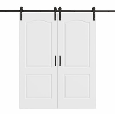 80"H 2Lite Waterproof White Primed Solid Core Composite MDF Wood Sliding Barn Door With Hardware Kit