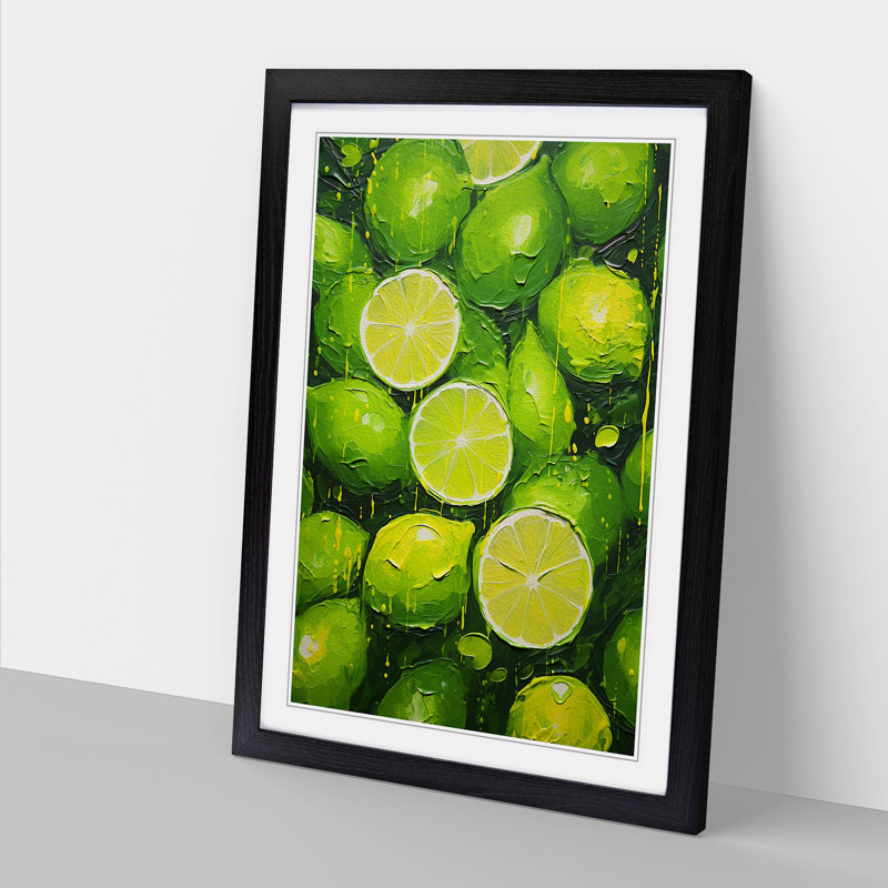 Lime Fruit Impressionism No.2 - Single Picture Frame Print on Wood, Black Framed, 34cm H x 25cm W x 2cm D