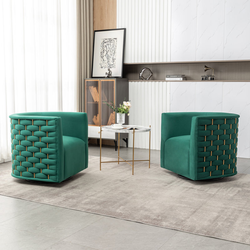 Occie Velvet Swivel Barrel Chair, Dark Green Velvet