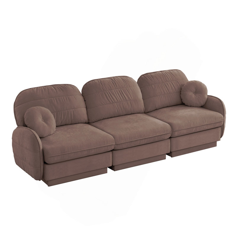 Canapé 105 po en chenille de 105 po, coussins ronds exquis et coussins de dossier matelassés, pieds de cadre de base encastrés, assise ergonomique, assemblage facile, canapé à assise profonde pour le salon, poussière de rose