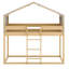 Structure de lit en bois massif en forme de maison avec garde-corps pleine longueur, support à lattes, tente et échelle-497303345