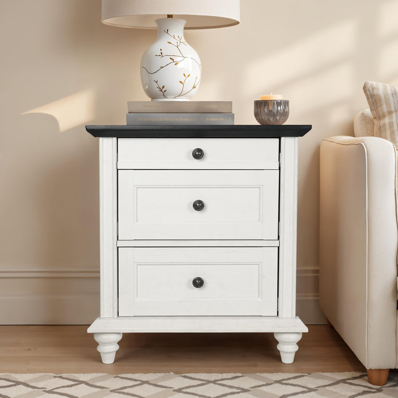 Mcbride 3-drawer Nightstand, Black/White