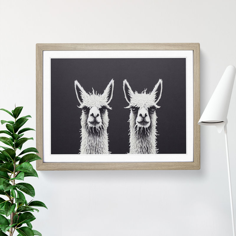 Two Llamas Vol.1 - Single Picture Frame Print, 34cm H x 46cm W x 2cm D, Oak Framed