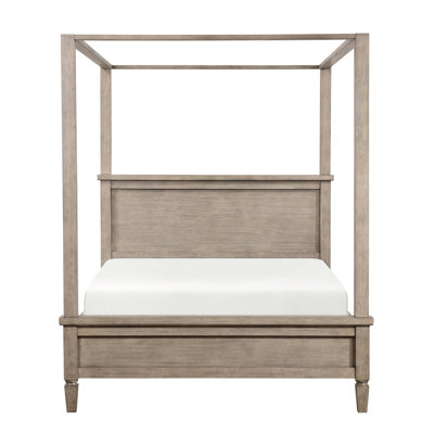 Transitional Gray Oak Finish King Canopy Bed, Removable Canopy, Bedroom Furniture With Headboard, And Slats, No Box Spring Required Classic Style, Piece Rails, Praised Bed