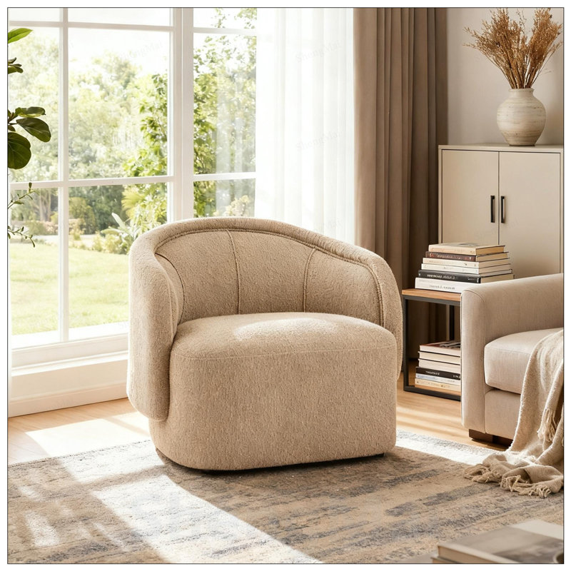Chaise d'appoint courbée avec coussin moelleux intégré pour un confort ultime et un design moderne, Light Brown