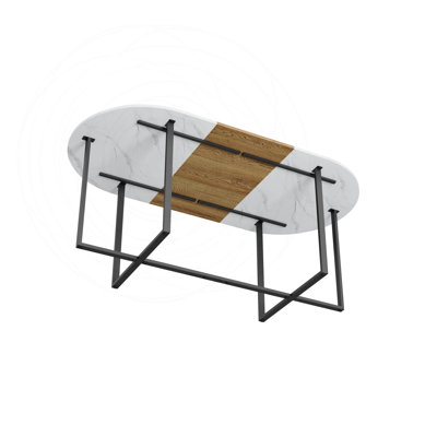 Ensemble de salle à manger ovale avec chaises en cuir PU noir
