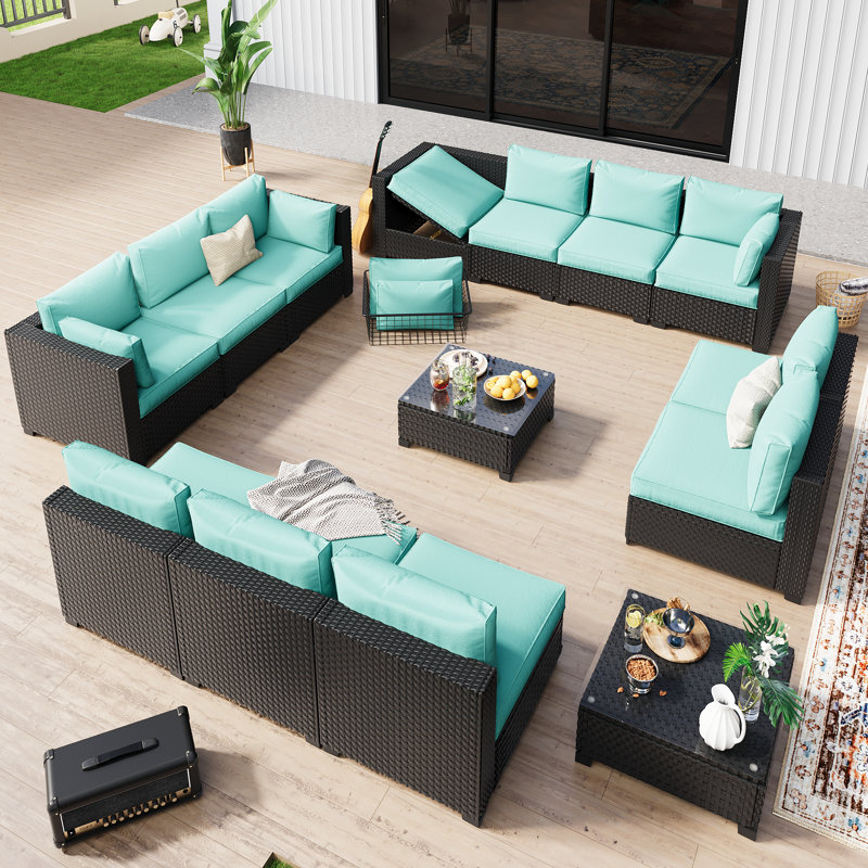 Mobilier d'extérieur à chaises longues entièrement assemblé, ensemble de conversation pour 12 personnes, Vert