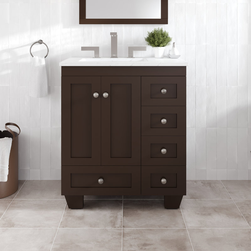 Acclaim 28 In. Teak Single Sink Bath Vanity With Carrara Quartz Top And Undermount Porcelain Sink, Teak
