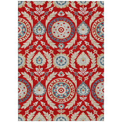 Tapis beige 10 pi x 14 pi à motif floral beige et bleu marine