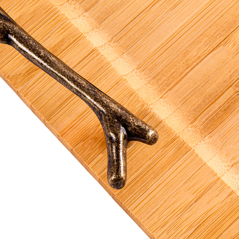 Bamboo Serving Tray with Wrought Iron Handles, 15.5"