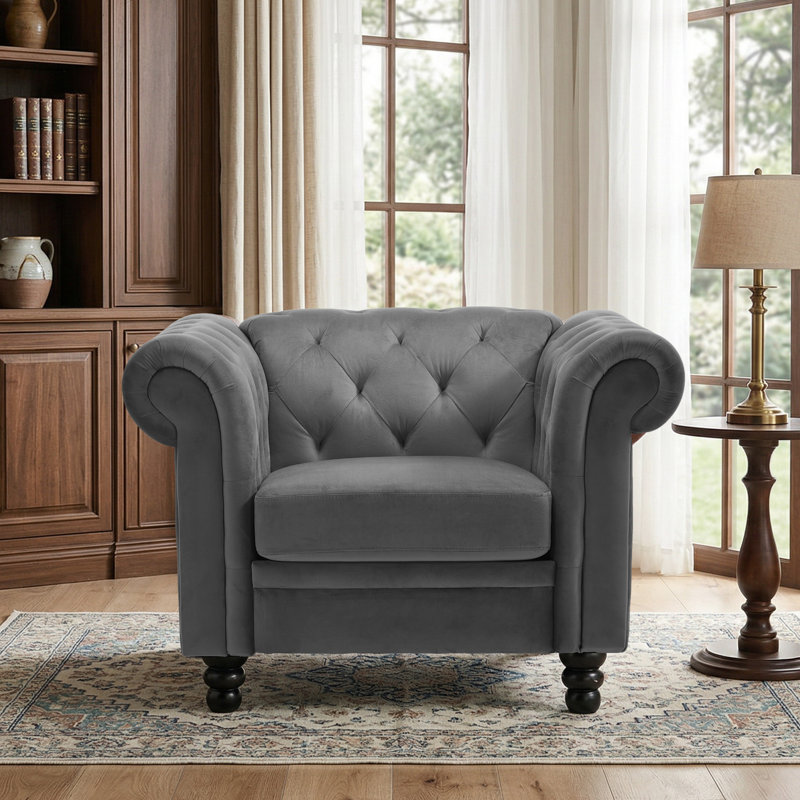 Fauteuil Chesterfield de 42,52 po Fynlie, Gris
