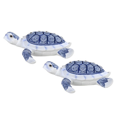 "2-PC Set" ICE ARMOR 7"W Blue and White Sea Turtle Figurine Figurine Statue Ornament Home/Room Decor and Perfect Gift Ideas for House Warming, Holidays and Birthdays Great Collectible Addition