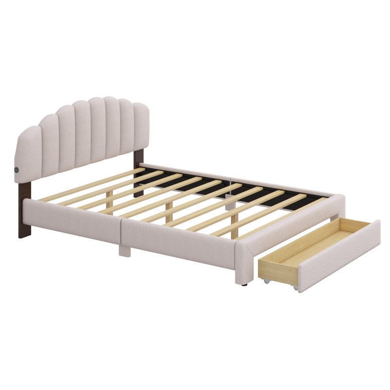 Lit plateforme tapissier Teddy, Beige