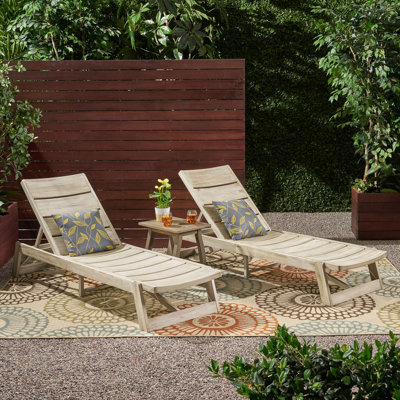 Encinal 78.75" Long Reclining Acacia Chaise Lounge Set with Table by Millwood Pines