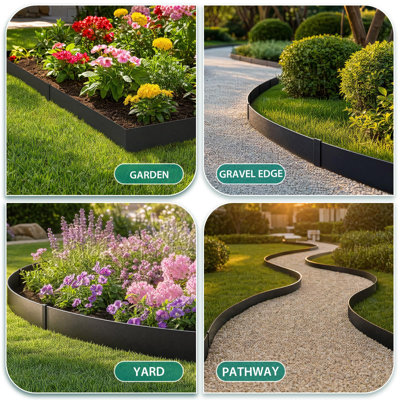 Galvanized Steel Lawn Edging Strip with Wavy Decorative Edge, Flexible Metal Garden Border Kit with Clips for Yard & Pathway, Galvanized Steel