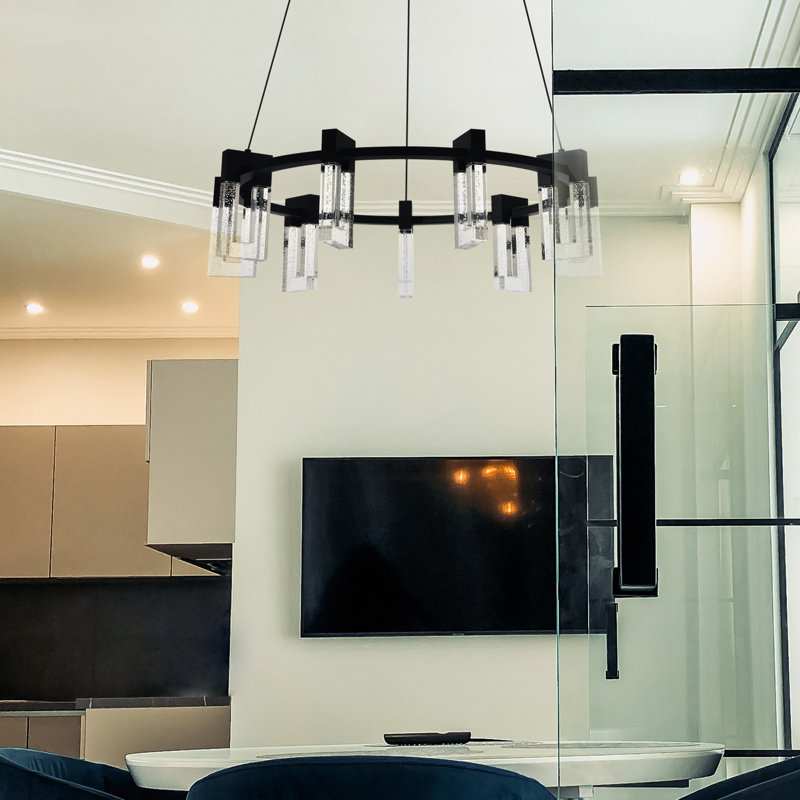 Sorrento 27-in 9-Light Height Adjustable ETL Certified Integrated LED Circular Ring Chandelier