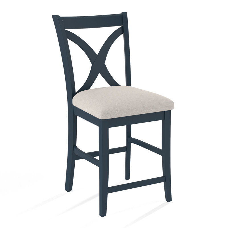 Hues Upholstered Stool with Solid Wood Frame, White Sugar Performance; 0863-91, Bisque Finish
