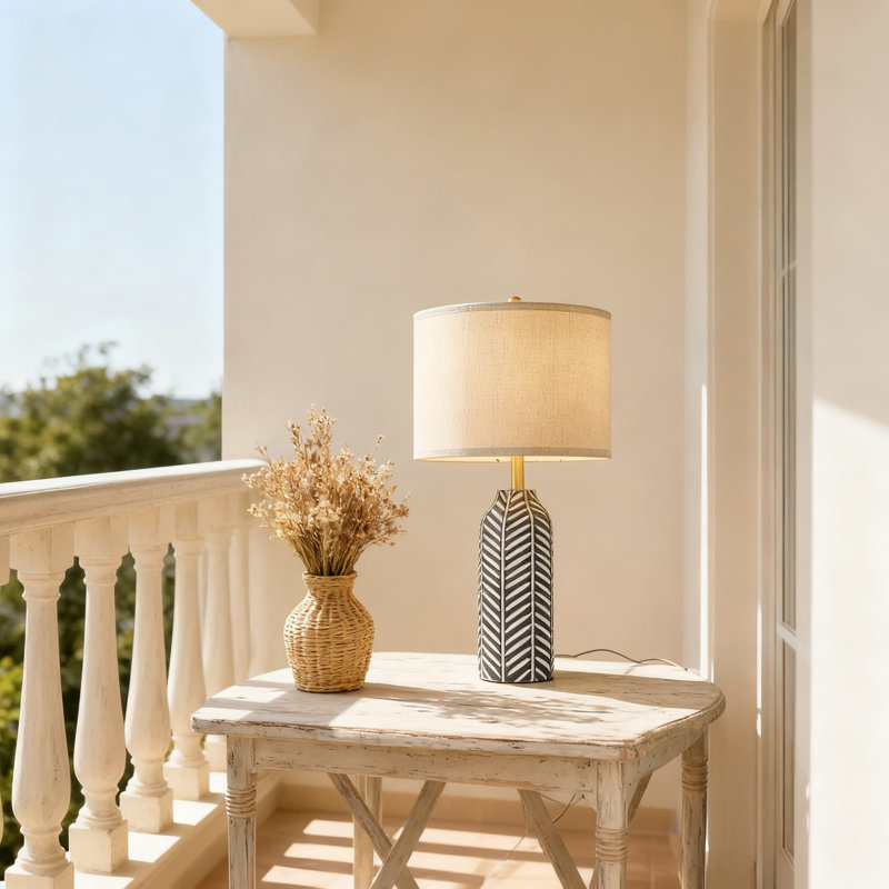 Ensemble de lampes de table de style campagnard de 26 po avec abat-jour en lin, base en résine rustique pour chambre à coucher, salon, table de chevet, entrée et chambre de bébé