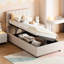 Lit de rangement hydraulique simple avec touche moderne rembourrée et structure beige