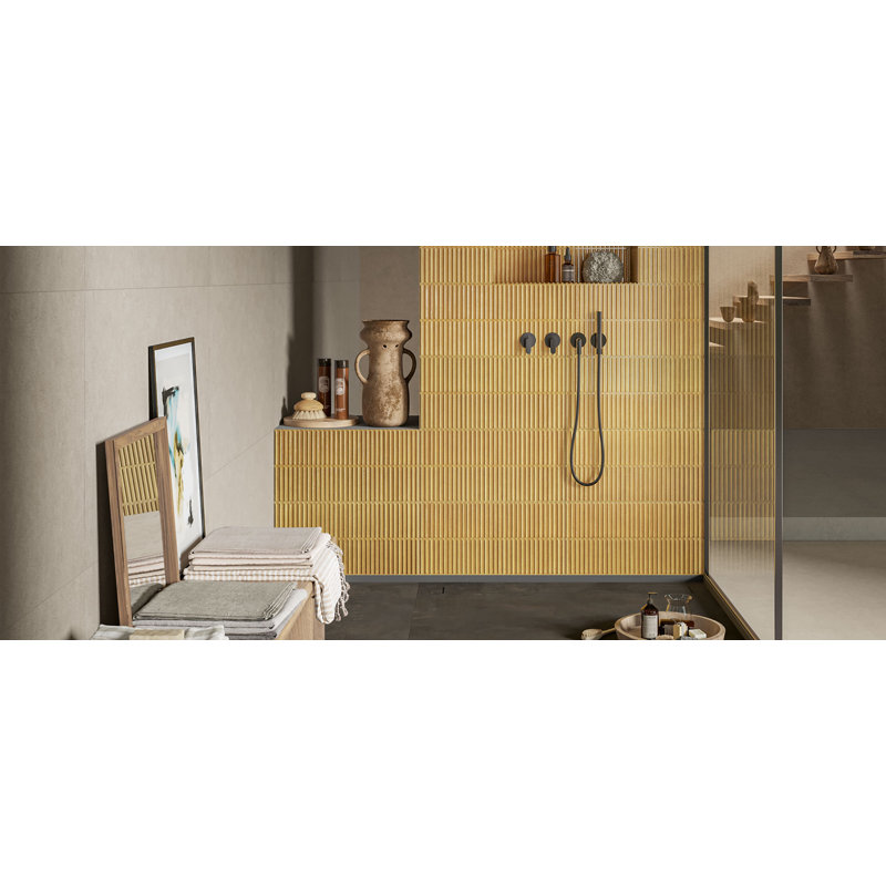 Stripes 12x24 Fluted 3D Porcelain Wall Tile – Ribbed Textured Modern Tile, Mustard