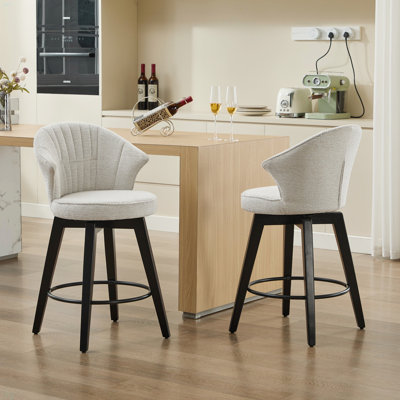 Ensemble de tabourets de bar pivotants à oreilles avec tabourets réglables à hauteur de comptoir de 2 à 25 po avec pieds en bois massif et revêtement en chenille, pieds de nivellement pour îlot de cuisine, pub ou salle à manger