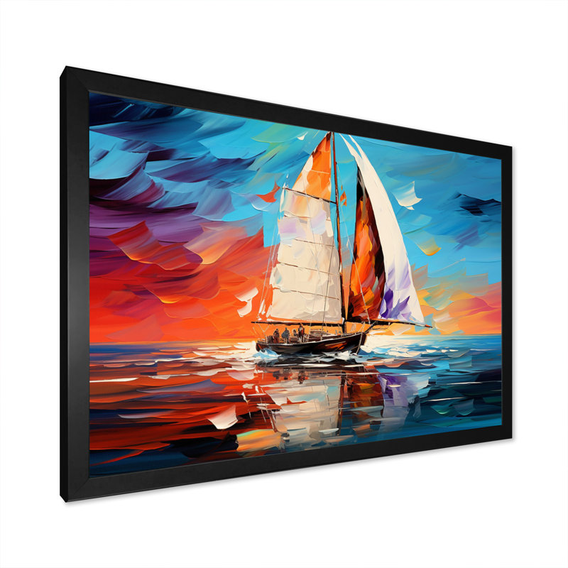 Voilier abstrait maritime I, H 34 po x l 44 po x P 1,5 po, Cadre simple noir