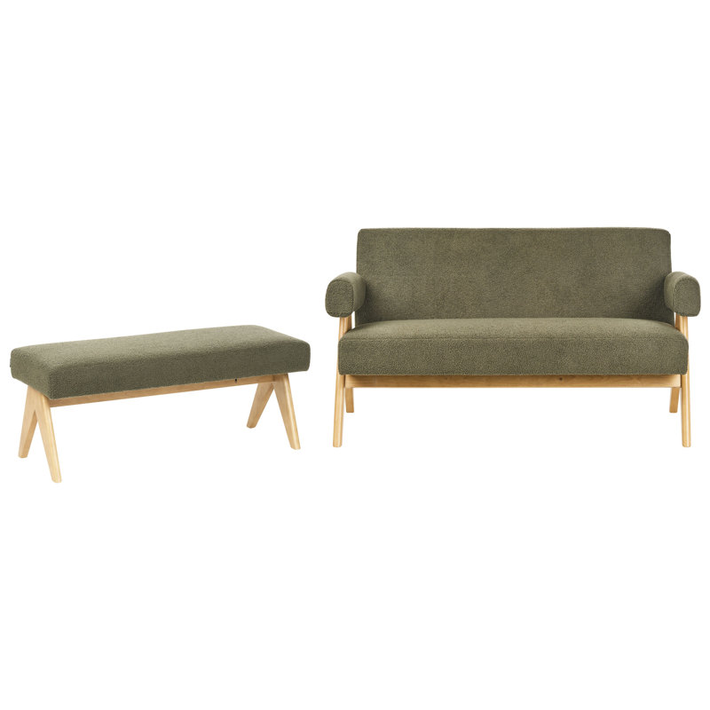 Living Room Set Drumheller Boucle, Light Yellow Wood, Green