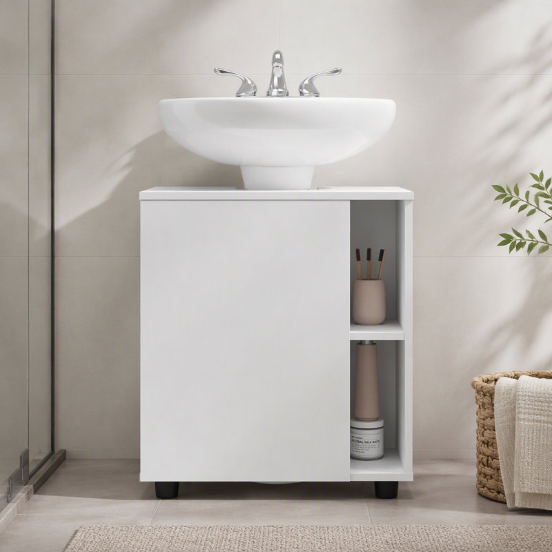 Armoire de salle de bain piédestal blanche à 1 porte avec 5 compartiments ouverts