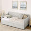 Lit de jour simple avec lit gigogne escamotable et accoudoirs de charge, accoudoirs ondulés à boutons au design Mid-Century, structure en contreplaqué pour une capacité de 300 lb, espace de couchage supplémentaire multifonctionnel, lin-133092833