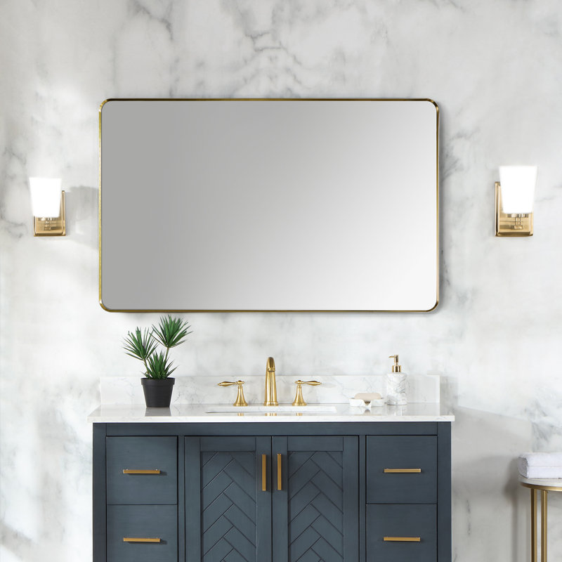 Metal Flat Wall Mirror, Gold, 30" x 48"