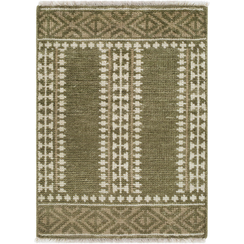 Riviera Hand Knotted Wool Ikat Area Rug in Green, Rectangle 10' x 14', Green