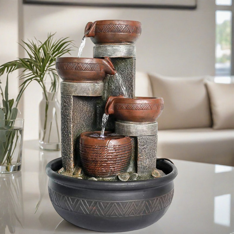 Indoor Relaxation Tabletop Fountain, Zen Meditation Waterfall Feature With LED Light & Natural Rocks, 4 Level Desk Waterfall For Home Office Bedroom Living Room Decoration