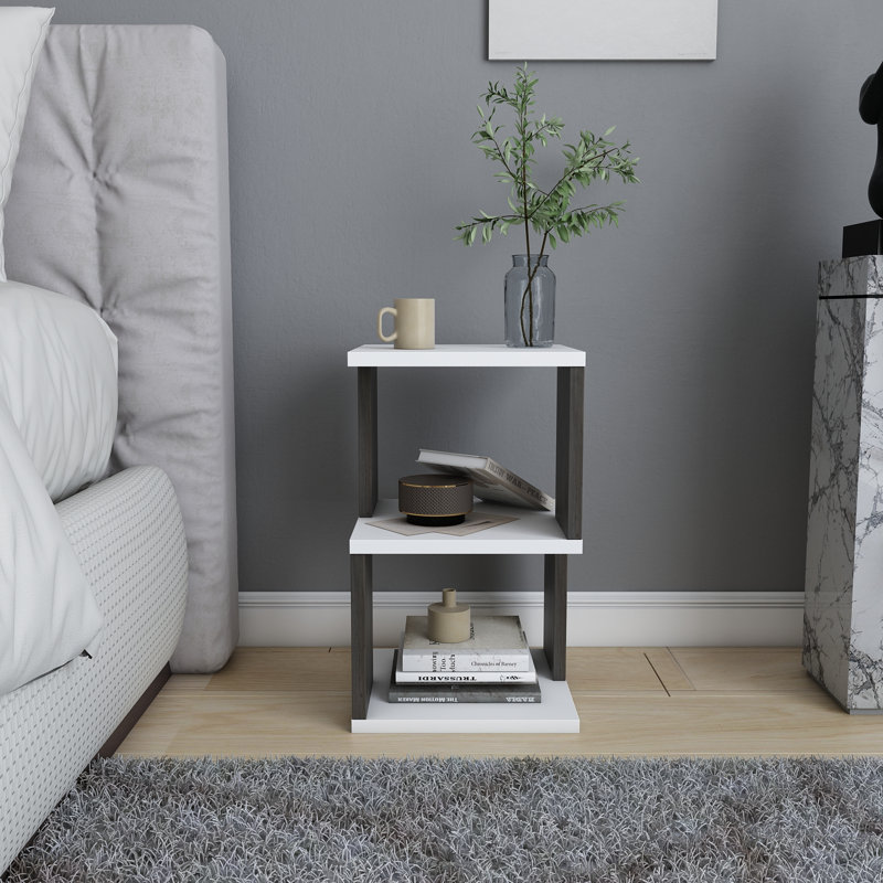 Carter Ergonomic Nightstand, White/Dark Oak