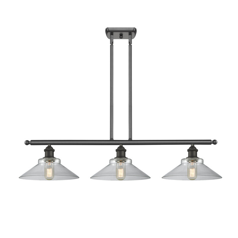 Luminaire suspendu linéaire à 3 lumières pour îlot de cuisine Newton St Loe, Transparent, Bronze huilé