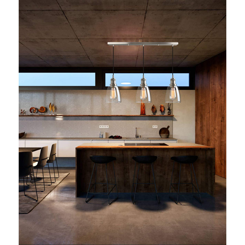 3 - Light Kitchen Island Pendant, Brushed
