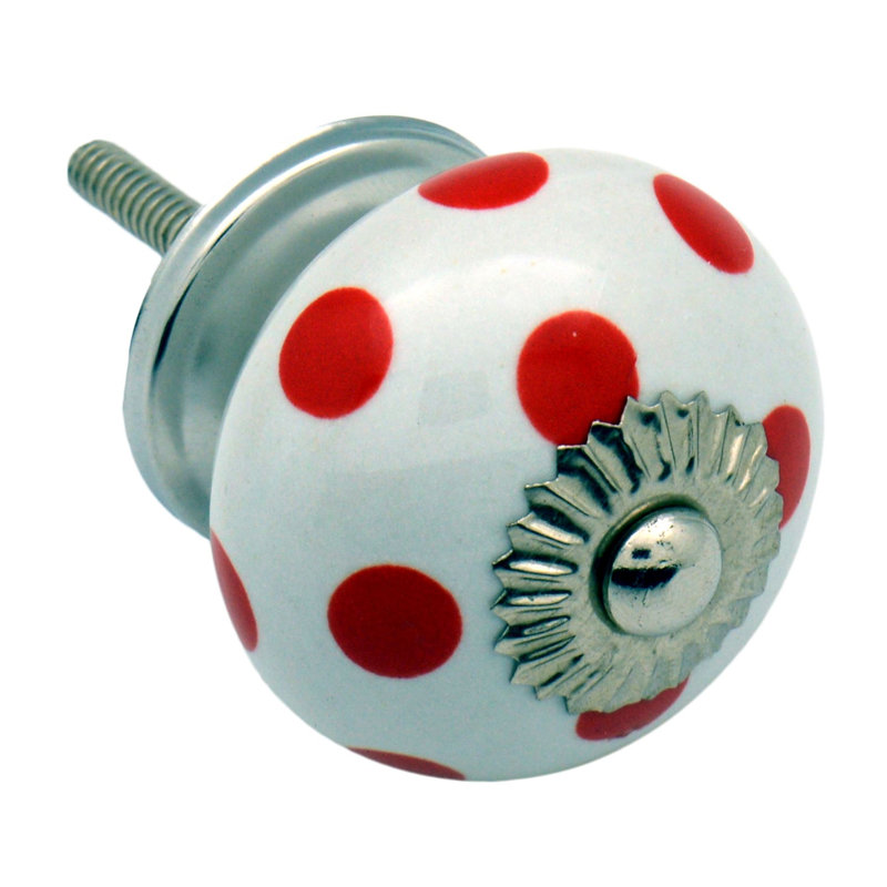 Nicola Spring - Round Ceramic Cabinet Knobs, White/Red