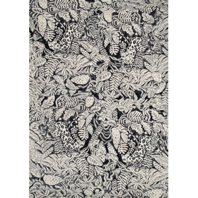 Kubla Wool Floral Area Rug in Black/Ivory/Gray