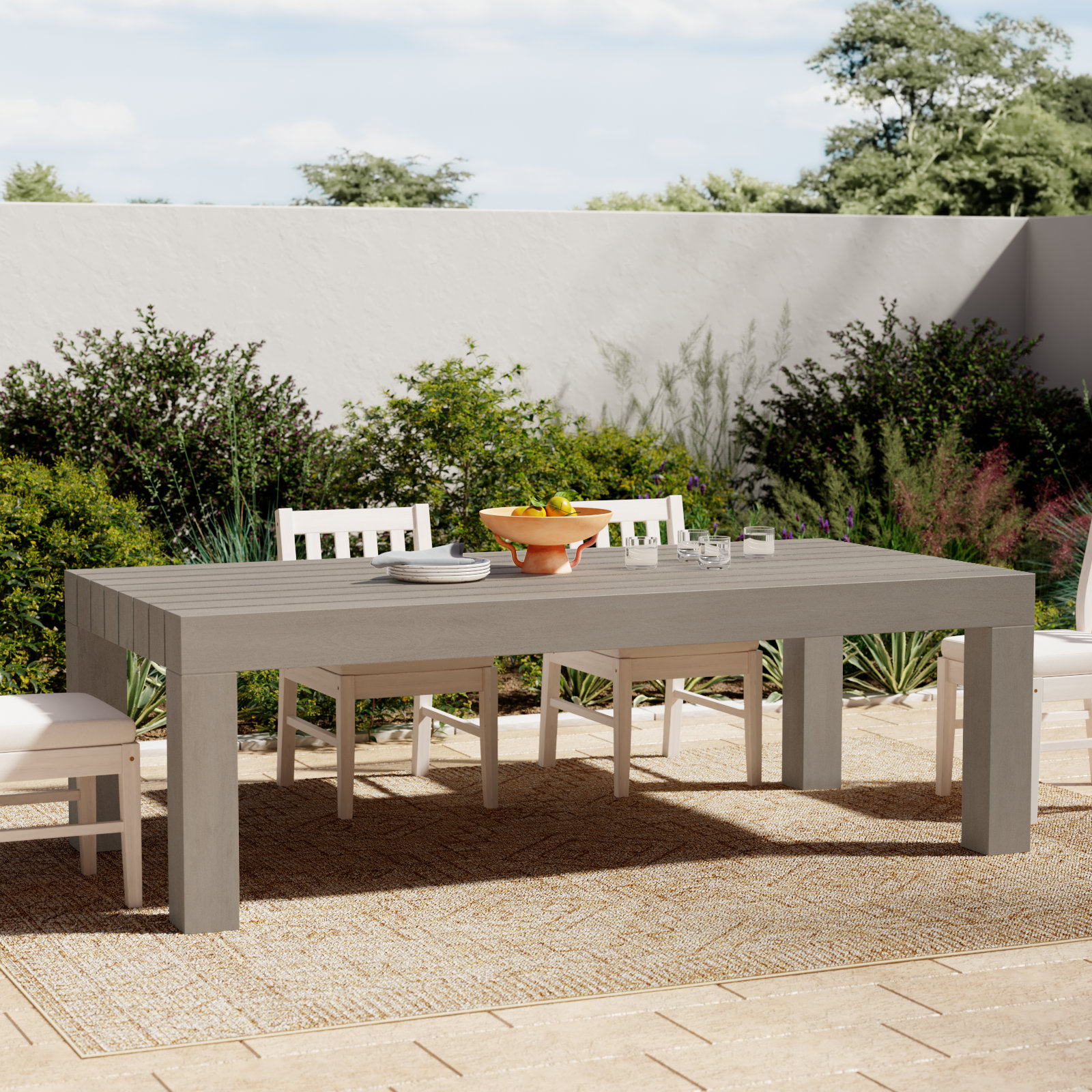 Shea 87'' Teak Outdoor Dining Table, Weathered Gray