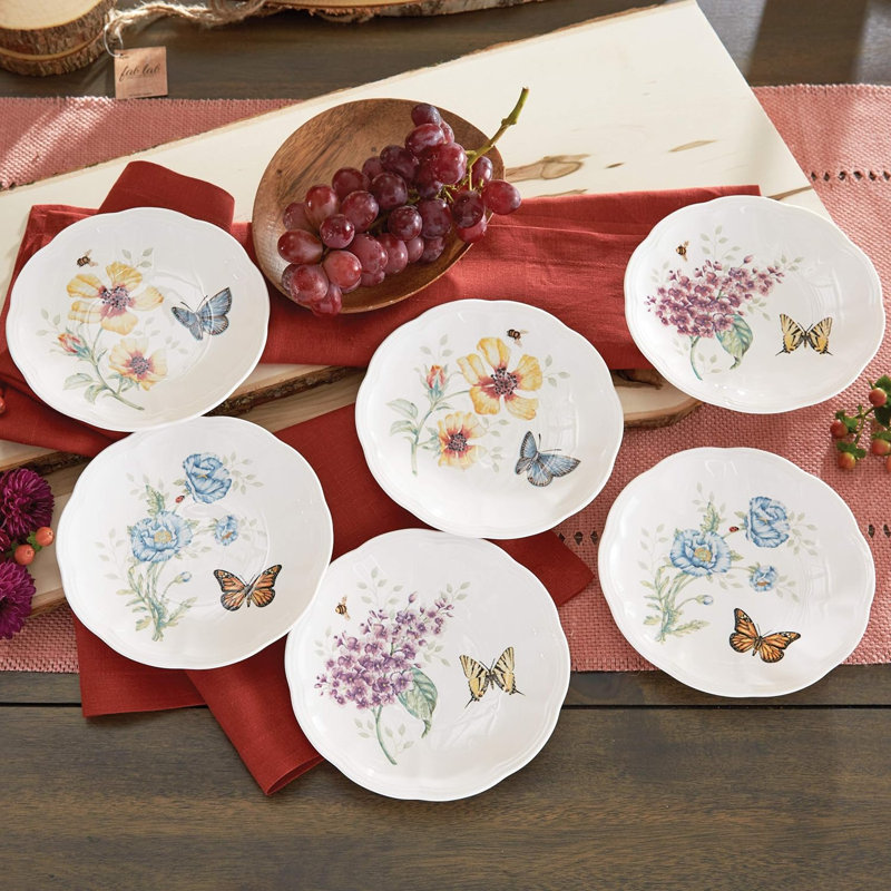Lenox 817046 Butterfly Meadow 6-Piece Tidbit Floral Plate Set, 3.05 LB, White