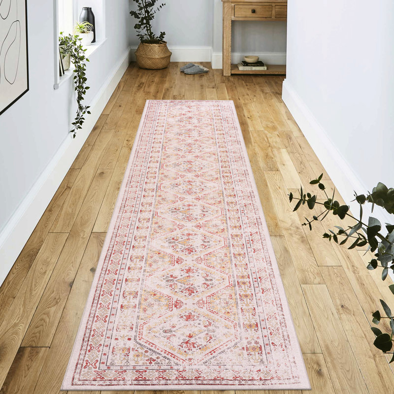 Low-Pile Washable Beige 2'6''X10' Rug For Bedroom, Living Room, Kitchen, Office Area Kitchen Rug, Non-Slip