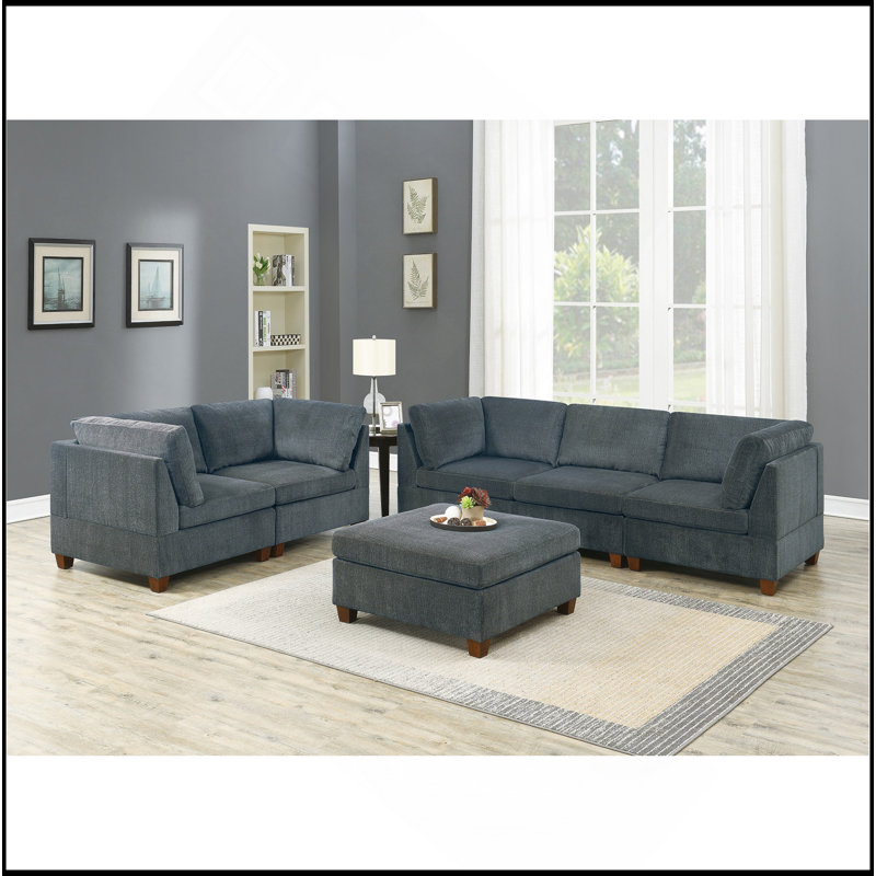 Ensemble de canapé modulaire en chenille gris 6 pièces
