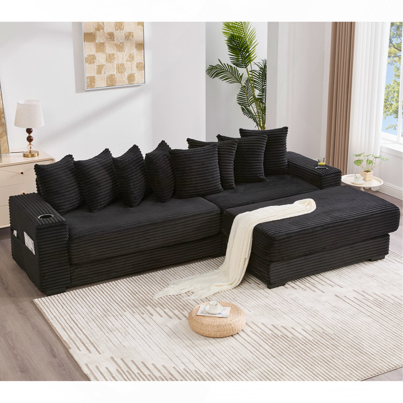 110.75" Modular L Shaped Sofa, Black